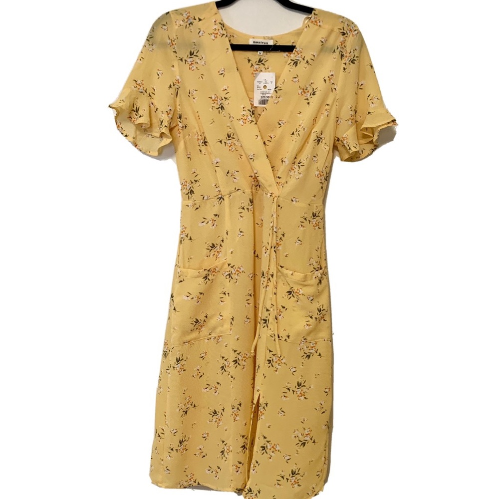 Monteau | Yellow Floral Sundress Tie Waist